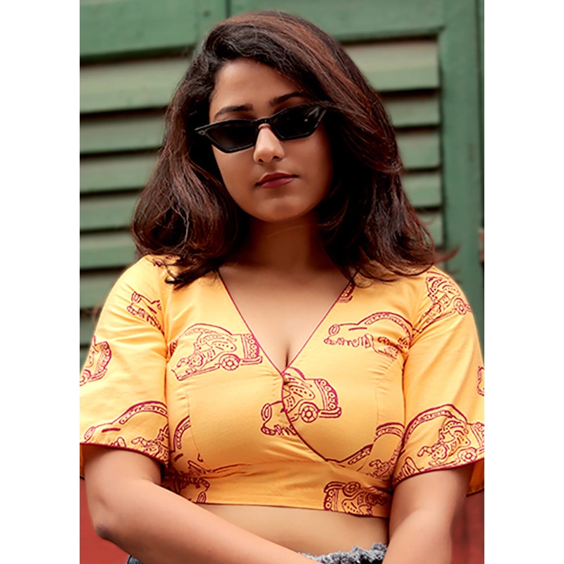 Yellow Cotton Silk Designer Blouse - JD986591440