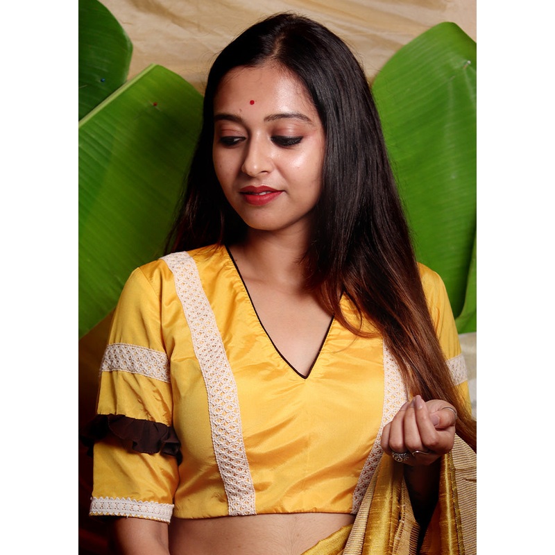 Yellow Silk Designer Blouse - JD986591449