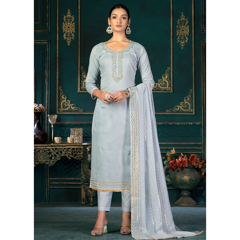 3 Pc Grey Unstitched Cotton Suit Set - JD986591145
