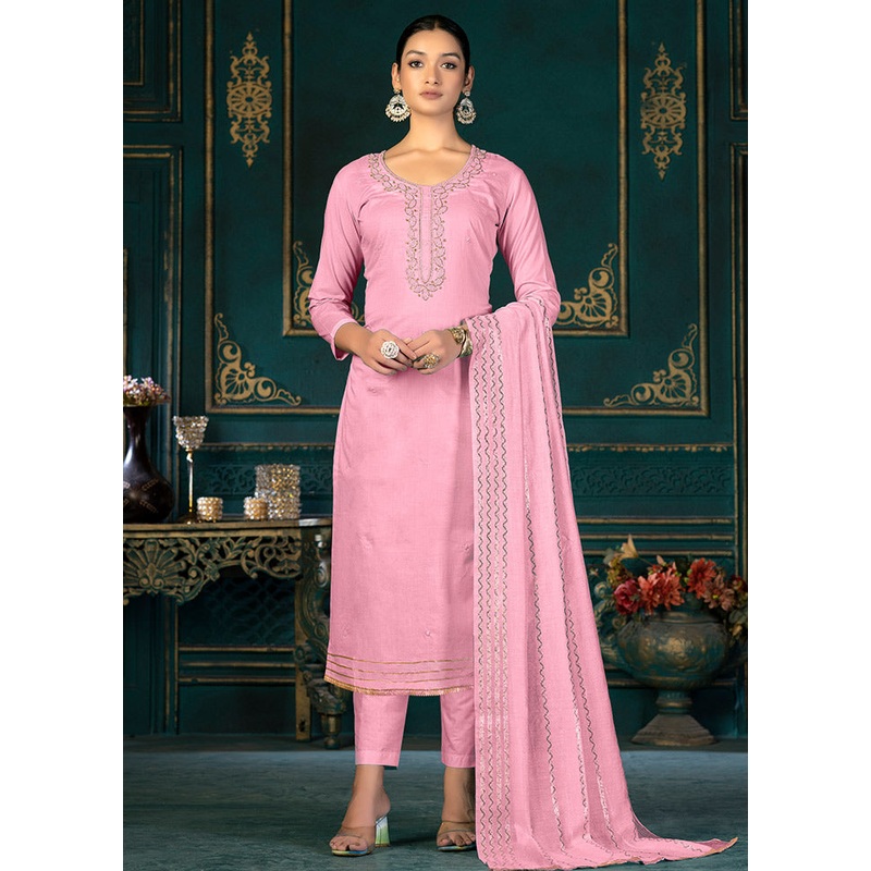 3 Pc Pink Unstitched Cotton Suit Set - JD986591146