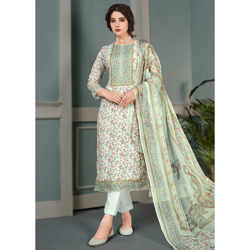 3 Pc Sky Blue Unstitched Cotton Suit Set - JD986591126