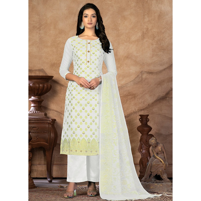 3 Pc White Unstitched Silk Suit Set - JD986591160