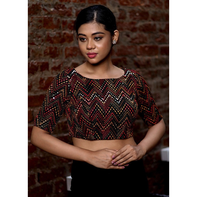 Black Sequined Designer Blouse - JD986591343