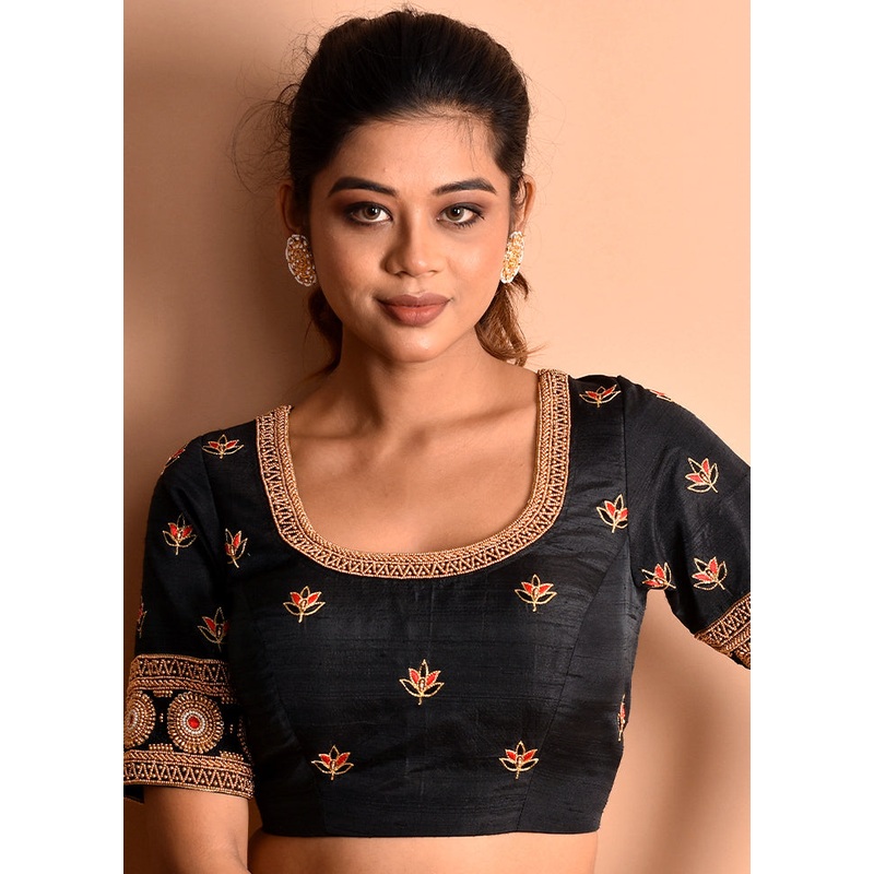 Black Silk Designer Blouse - JD986591330