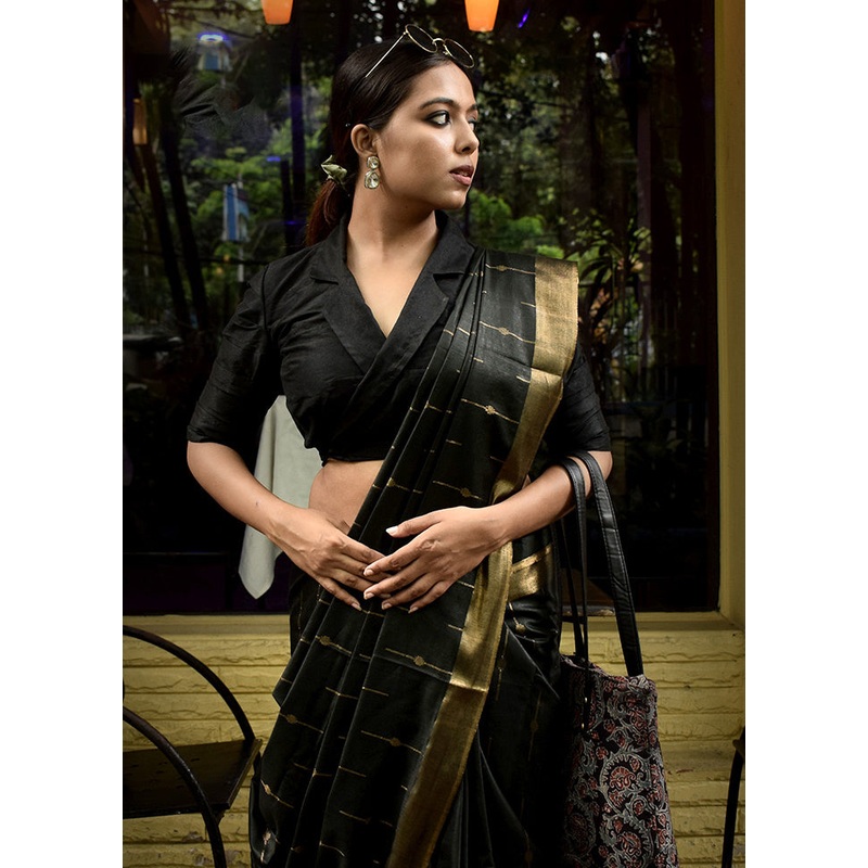Black Silk Designer Blouse - JD986591351