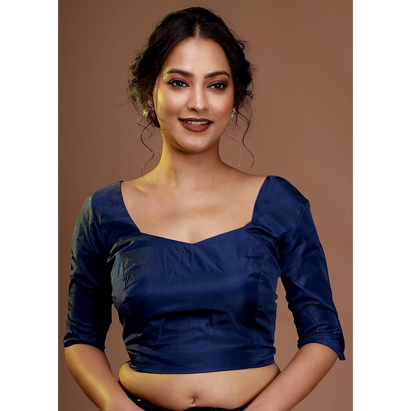 Dark Blue Silk Designer Blouse - JD986591389