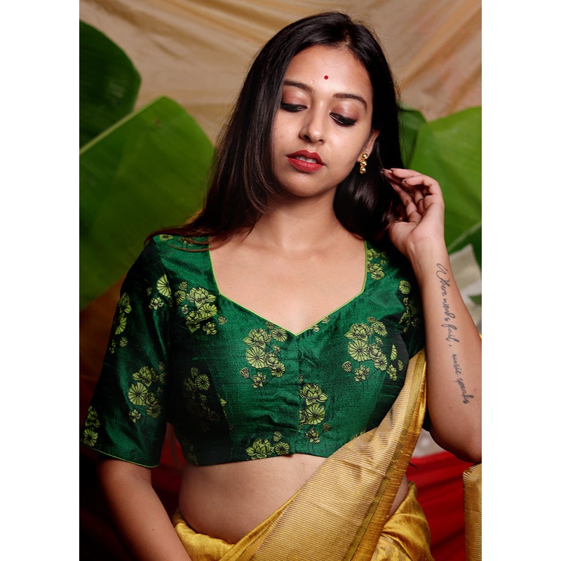Green Silk Designer Blouse - JD986591381