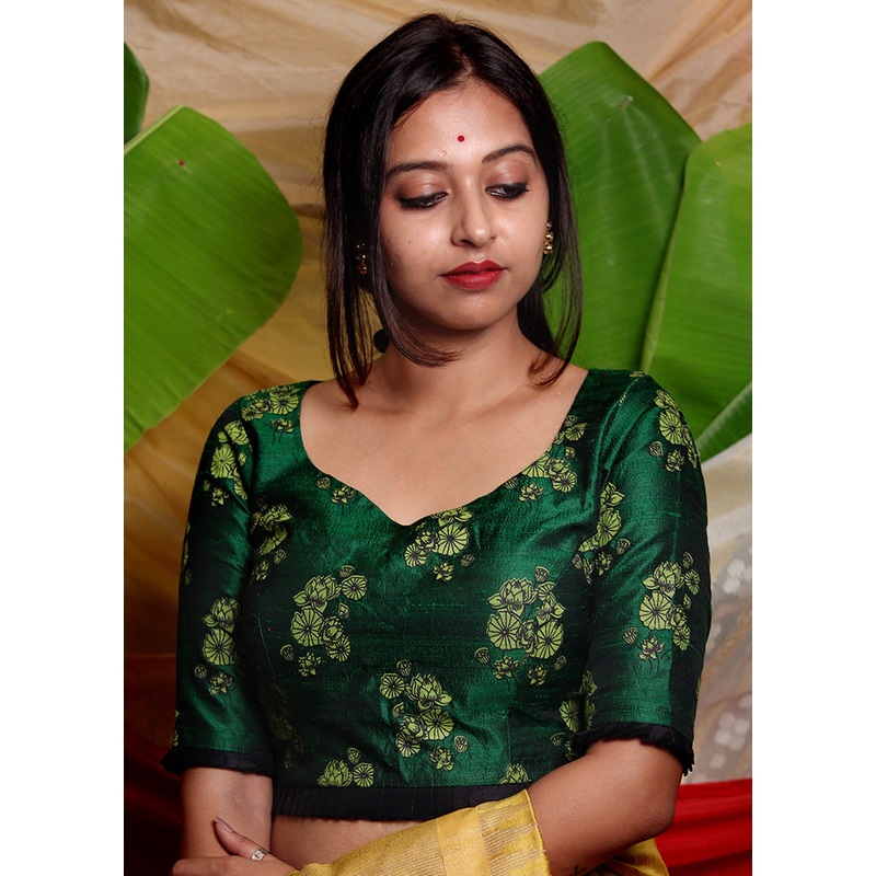 Green Silk Designer Blouse - JD986591382