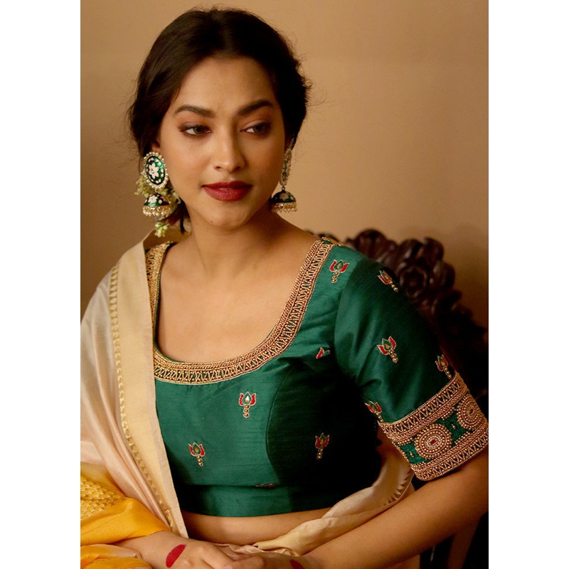 Green Silk Designer Blouse - JD986591394