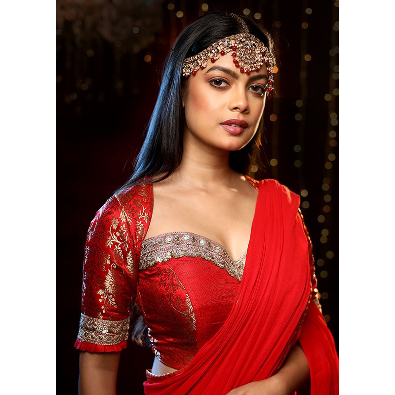 Maroon Brocade Designer Blouse - JD986591429