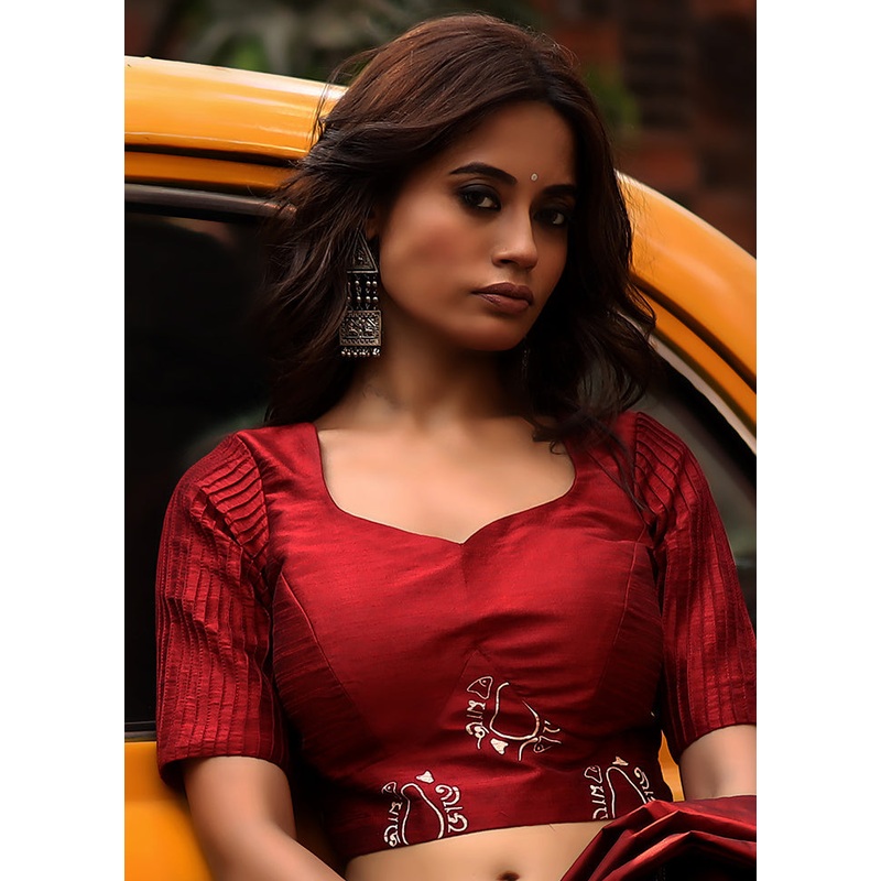 Maroon Dupion Silk Designer Blouse - JD986591426