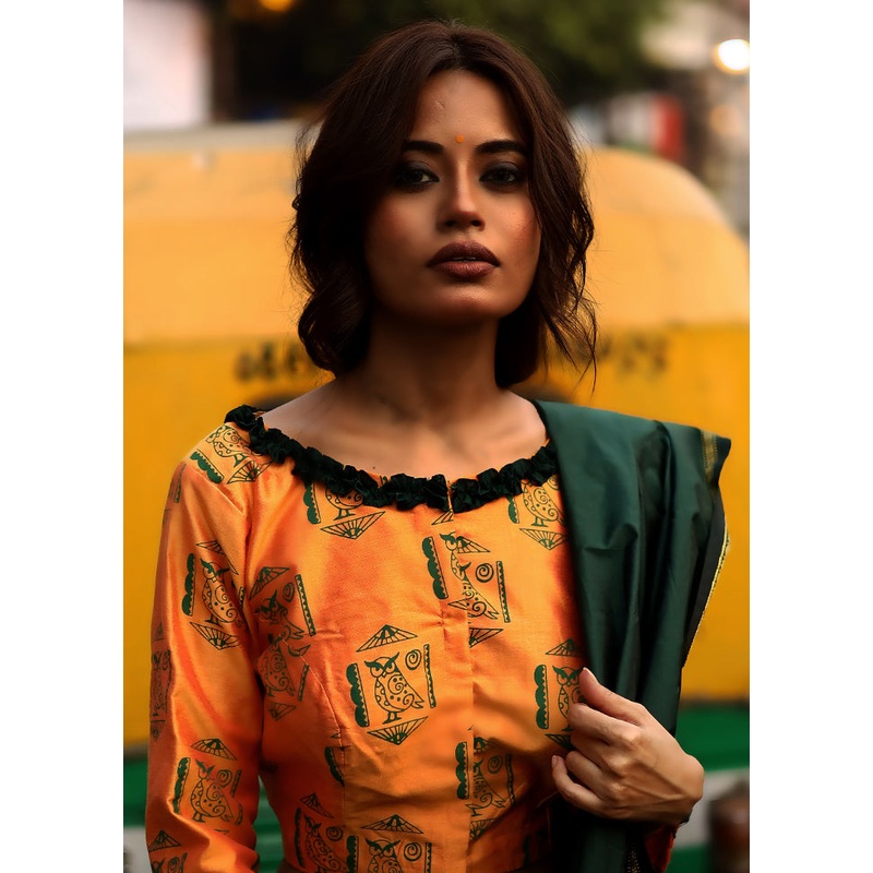 Mustard Cotton Silk Designer Blouse - JD986591336