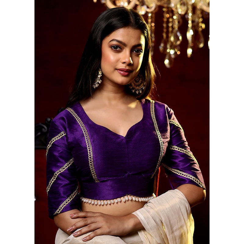 Purple Solid Dupion Silk Designer Blouse - JD986591430