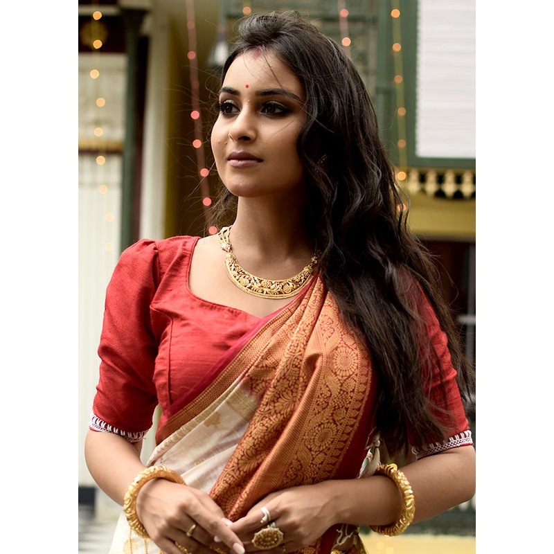 Red Silk Designer Blouse - JD986591327