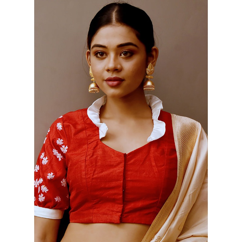 Red Silk Designer Blouse - JD986591350