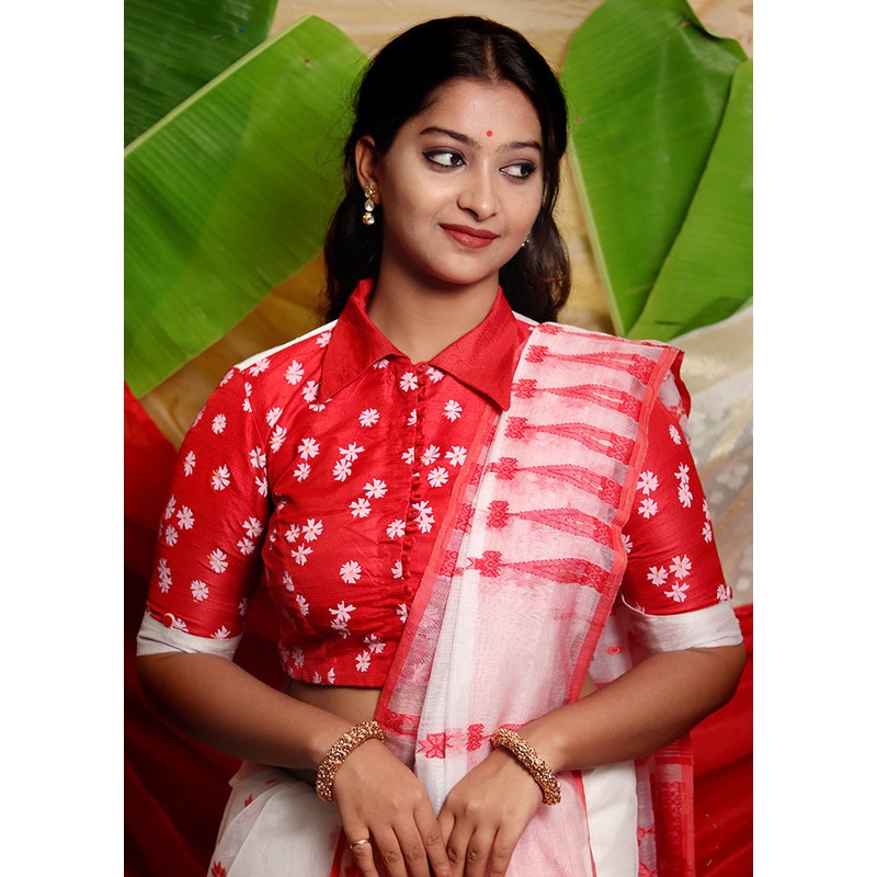 Red Silk Designer Blouse - JD986591353