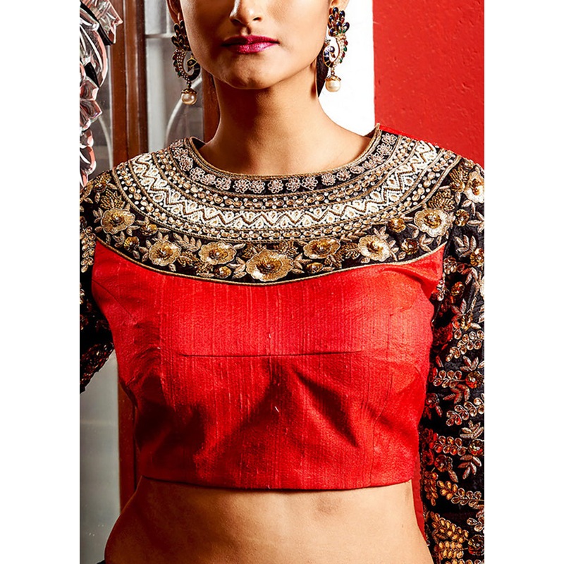 Red Silk Designer Blouse - JD986591364