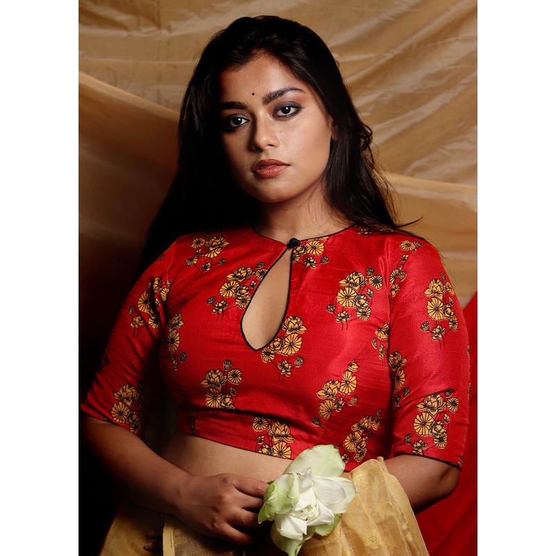 Red Silk Designer Blouse - JD986591369