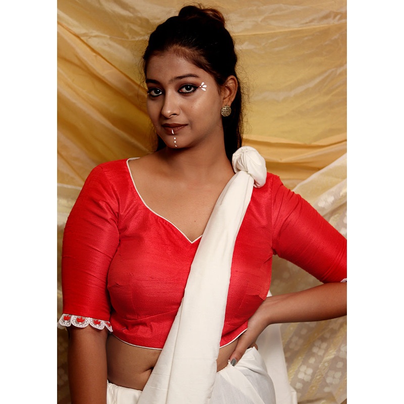 Red Silk Designer Blouse - JD986591420
