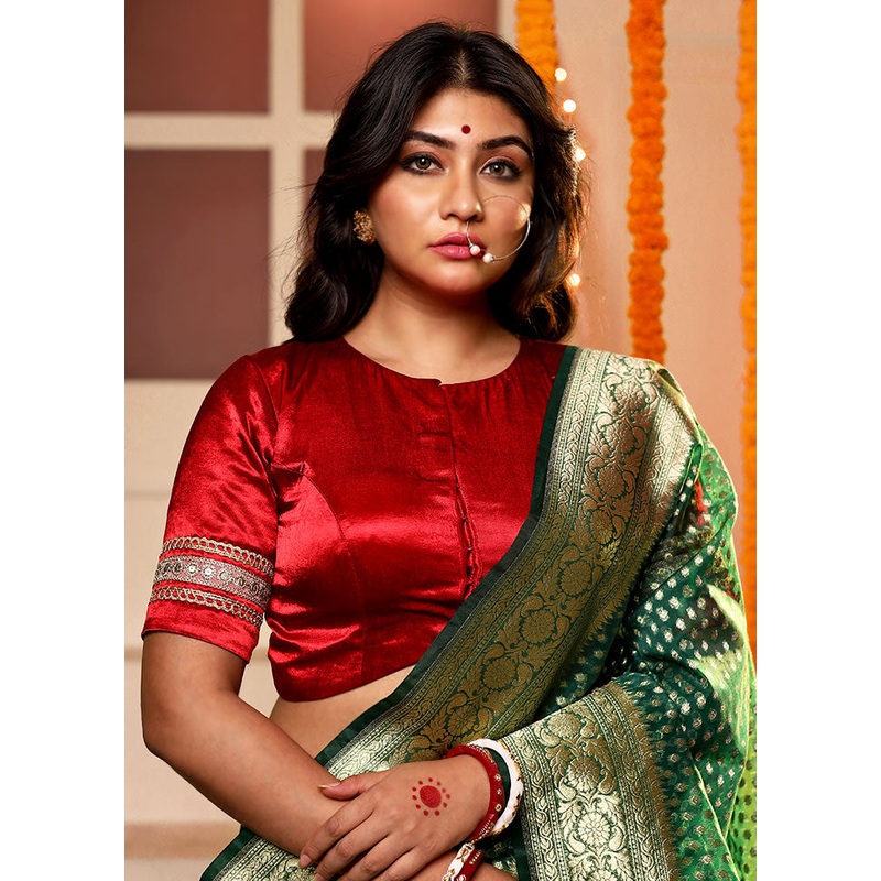 Red Solid Silk Designer Blouse - JD986591409