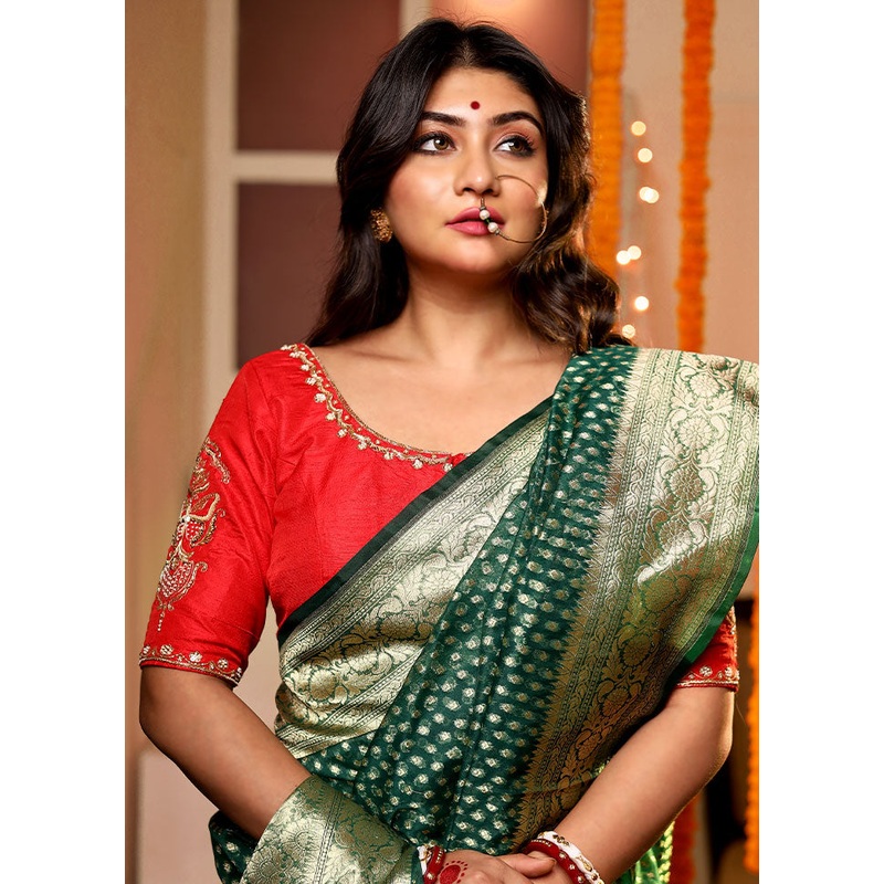 Red Zardosi Work Silk Designer Blouse - JD986591408
