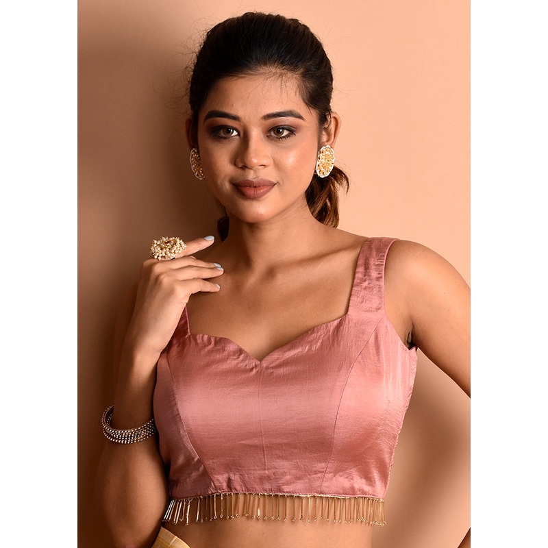 Rose Pink Pure Silk Designer Blouse - JD986591421
