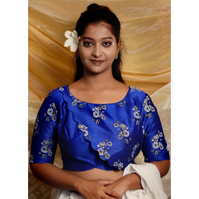 Royal Blue Silk Designer Blouse - JD986591325