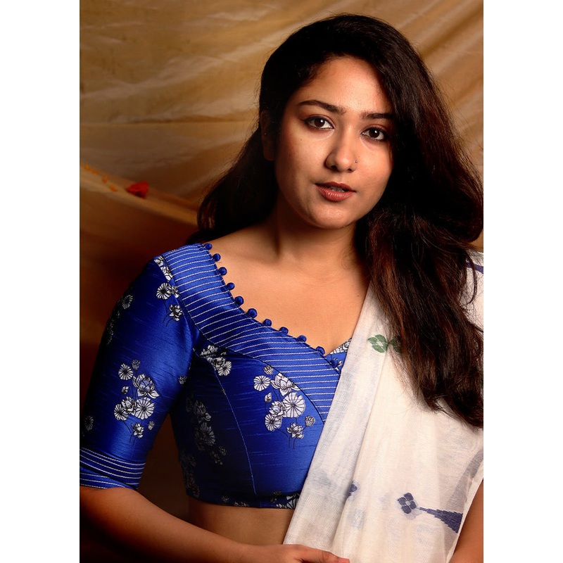 Royal Blue Silk Designer Blouse - JD986591377
