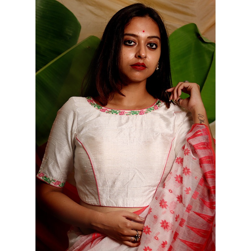 White Silk Designer Blouse - JD986591316