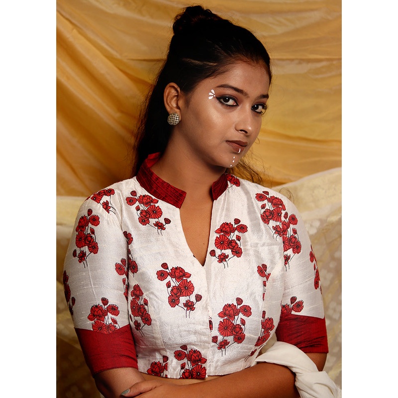 White Silk Designer Blouse - JD986591354