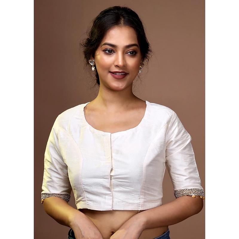White Silk Designer Blouse - JD986591398