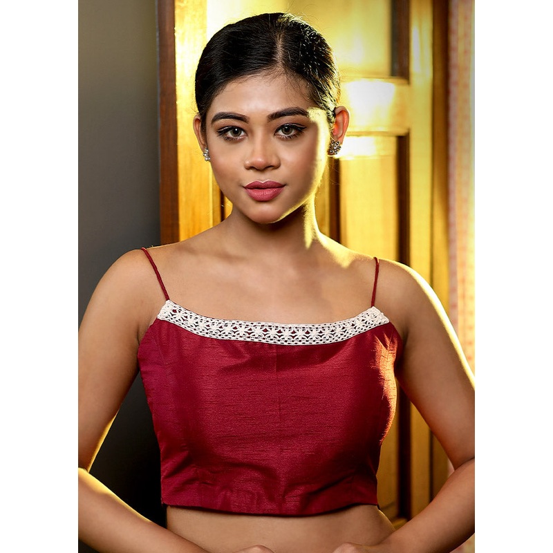 Wine Dupion Silk Designer Blouse - JD986591415