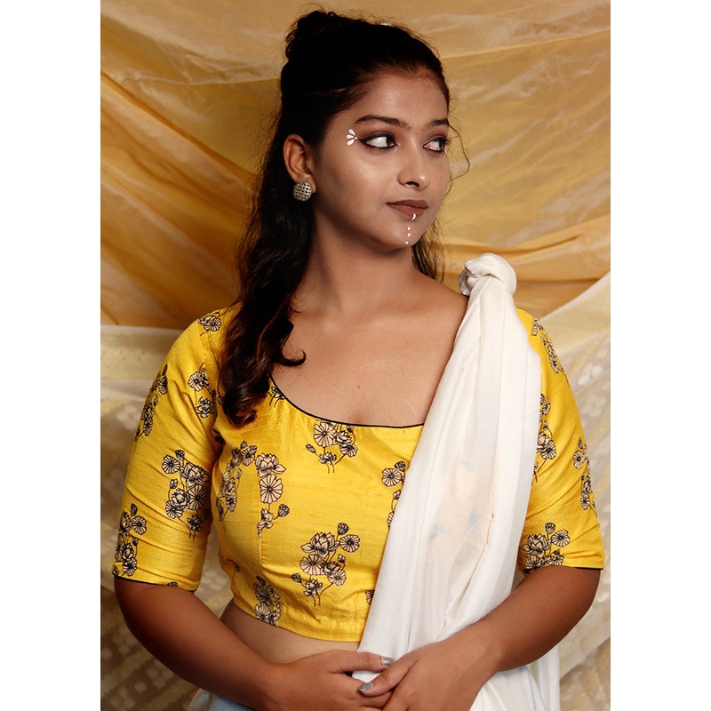 Yellow Silk Designer Blouse - JD986591318