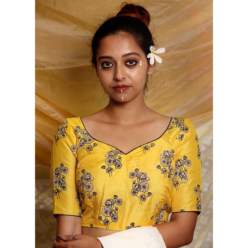 Yellow Silk Designer Blouse - JD986591322