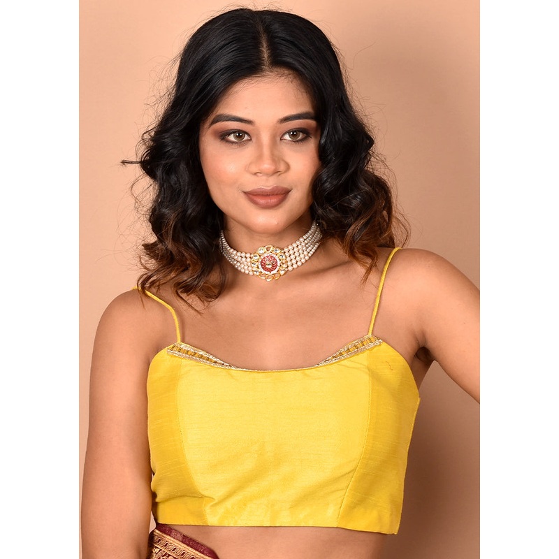 Yellow Silk Designer Blouse - JD986591329