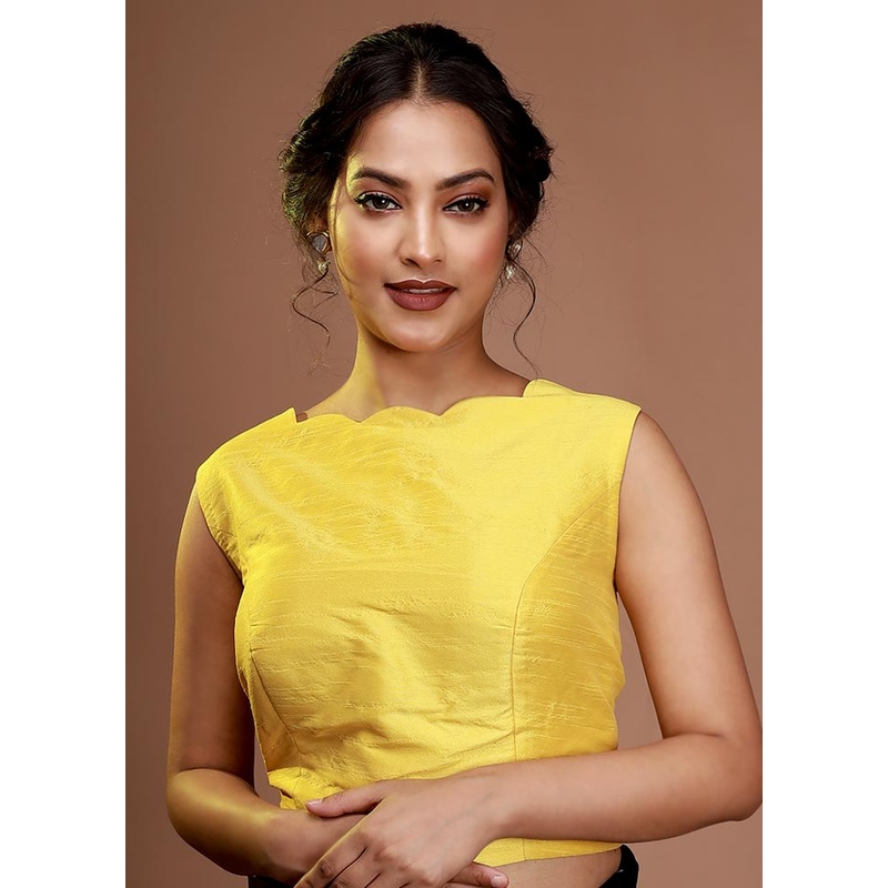 Yellow Silk Designer Blouse - JD986591373