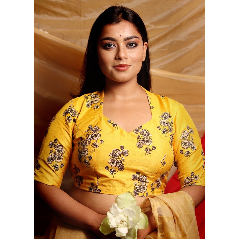 Yellow Silk Designer Blouse - JD986591376