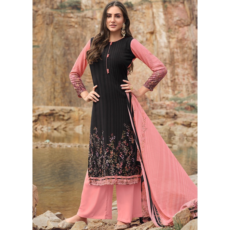 3 Pc Black Digital Unstitched Suit Set With Dupatta - JD986590926