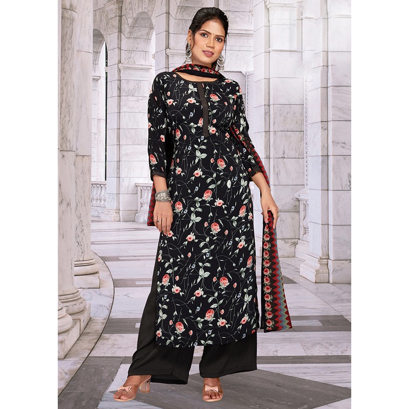 3 Pc Black Unstitched Digital Print Silk Suit Set - JD986591071