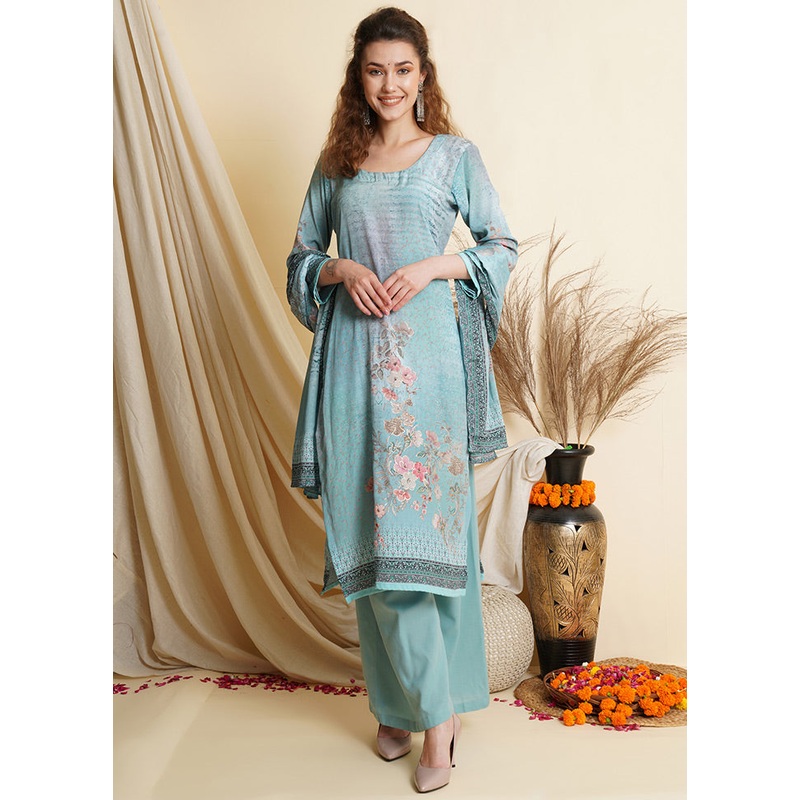 3 Pc Blue Unstitched Suit Set - JD986590908