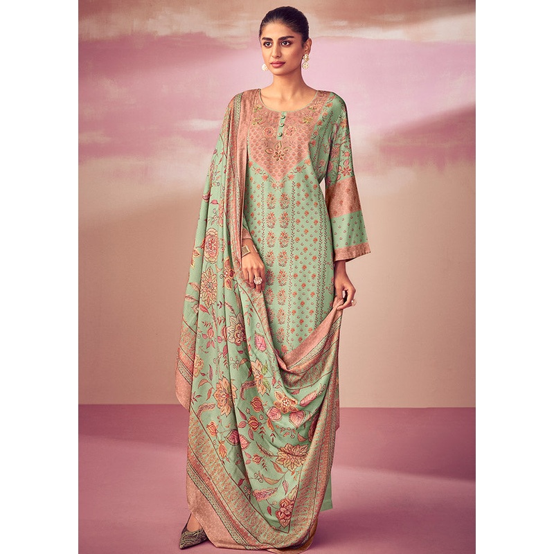 3 Pc Green Unstitched Cotton Suit Set - JD986591056