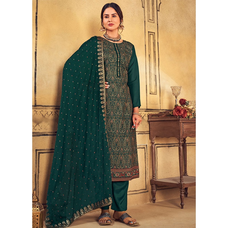 3 Pc Green Unstitched Salwar Suit Set With Dupatta - JD986591023