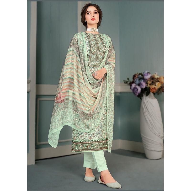 3 Pc Green Unstitched Silk Suit Set - JD986591108