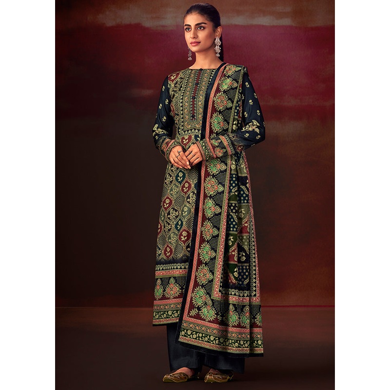 3 Pc Green Unstitched Silk Suit Set With Dupatta - JD986590971
