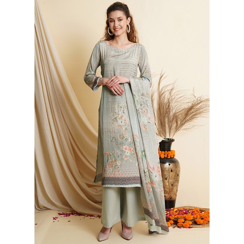 3 Pc Green Unstitched Suit Set - JD986590907