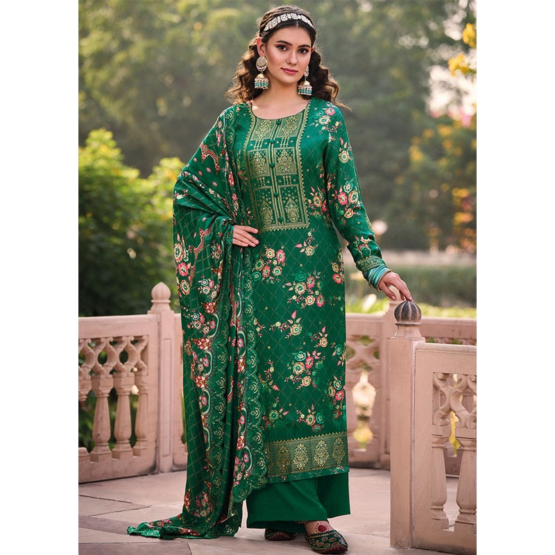 3 Pc Green Unstitched Suit Set With Dupatta - JD986591053