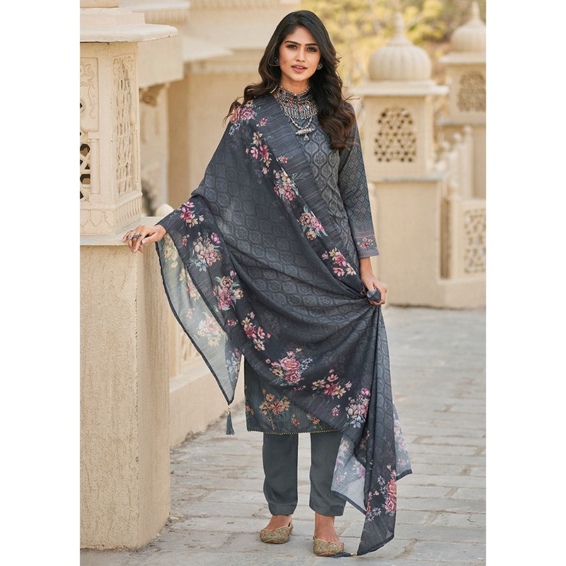 3 Pc Grey Unstitched Cotton Suit Set - JD986591119