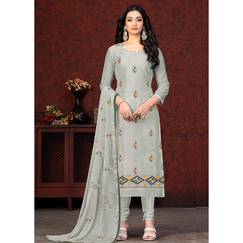 3 Pc Grey Unstitched Silk Hand Suit Set - JD986591096
