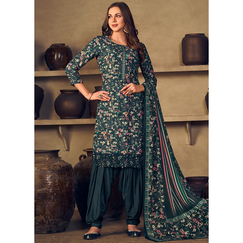 3 Pc Grey Unstitched Silk Suit Set With Dupatta - JD986590955