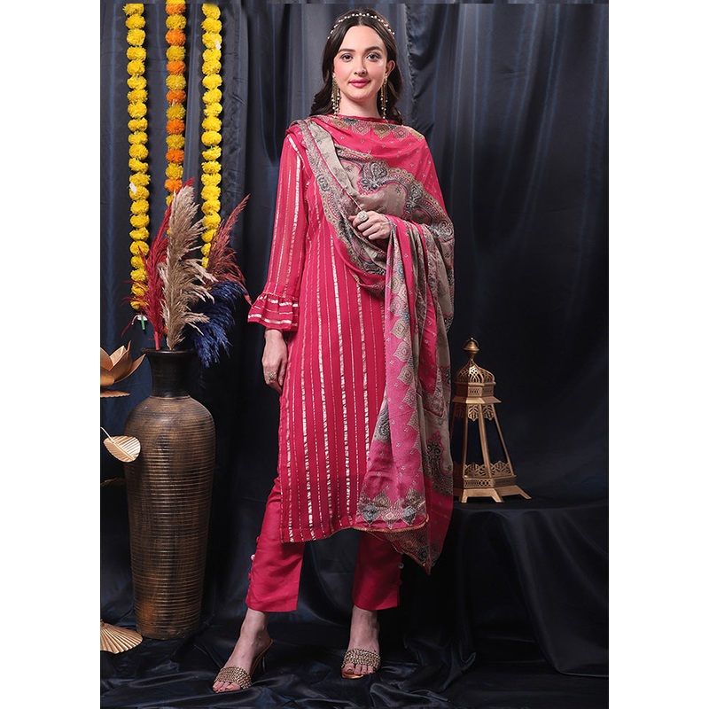 3 Pc Magenta Unstitched Salwar Suit Set With Dupatta - JD986591068